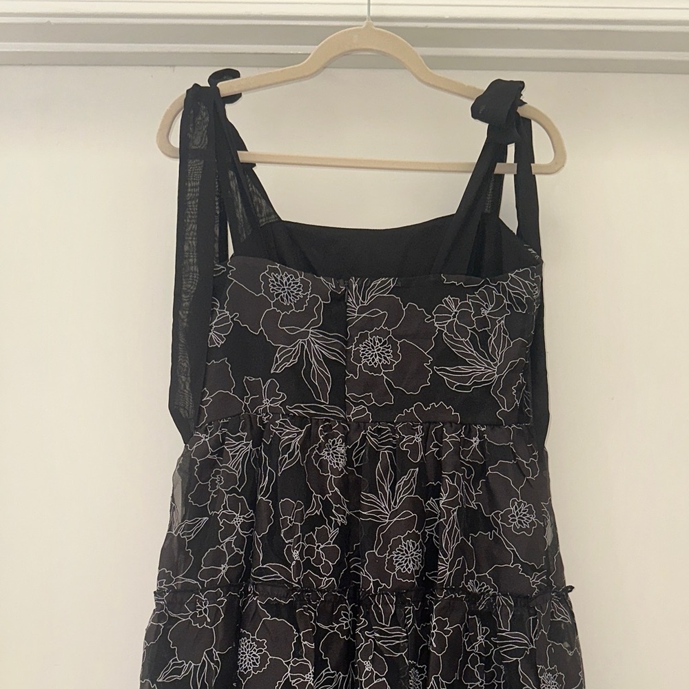 Lulu's Black Midi Dress with White Floral Embroidery and Tie Shoulders - Picture 9 of 13